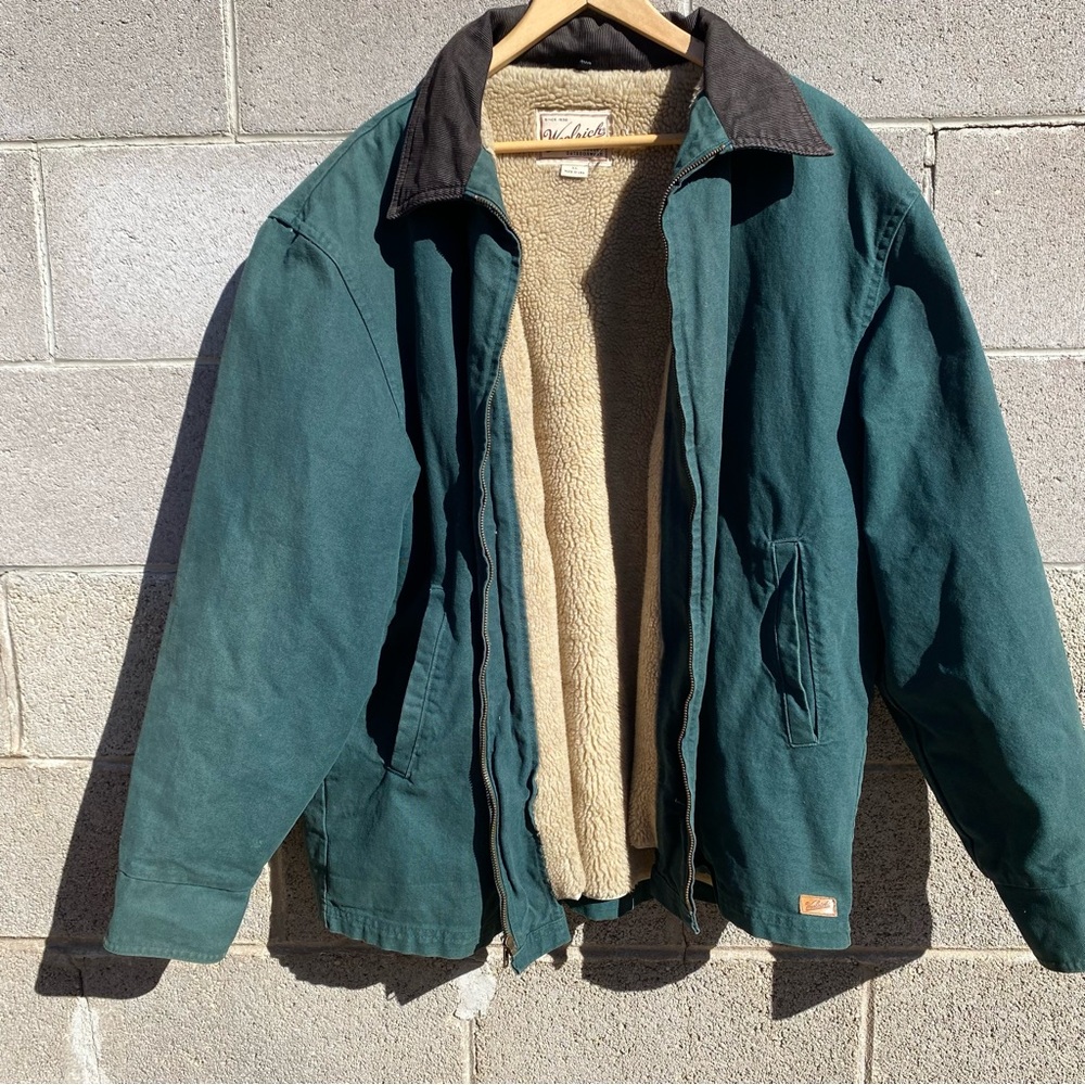 Vintage Woolrich Jacket XL Green Sherpa Lined Chore Barn Coat Corduroy Collar